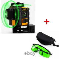 12 Line Green Laser Level Auto Self Leveling 360° Rotary Cross Measure & googles