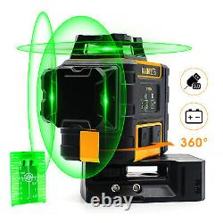 12 Line Green Laser Level Auto Self Leveling 360° Rotary Cross Measure & googles