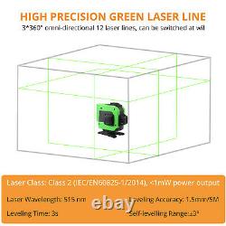 3D 12Line Green Laser Level Auto Self Leveling 360° Rotary Cross Measure&Toolbox