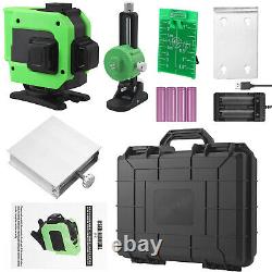 3D 12Line Green Laser Level Auto Self Leveling 360° Rotary Cross Measure&Toolbox