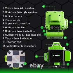 4D 16 Lines Green Laser Level Auto Self Leveling 360 Rotary +54in Tripod