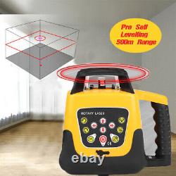 500M Automatic Self-leveling Red Laser Level 360 Rotating Rotary &Tripod Staff