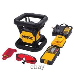 DEWALT Red Self-Leveling Rotary Laser Level + Detector 2.0Ah Battery + Charger