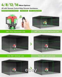 Elikliv 4D Base Rotary Laser Level Self Leveling 16 Line Green Cross Line Remote