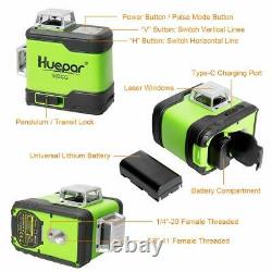 Huepar Rotary 3D Cross Line Self Leveling Laser Level Green Beam 3360 12 lines