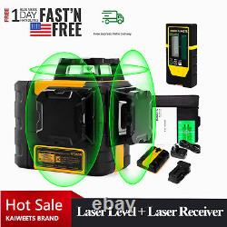 KAIWEETS 3D Rotary Laser Level 60m Green Beam Self-Leveling with Laser Detector