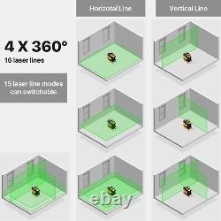 Laser Level Self Leveling DEGLASERS Green 4 x 360° Cross Line with 12V Battery