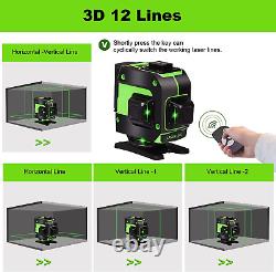 Line Laser Level, 3D Green 12 Lines, 360° Rotary Self-Leveling Horizontal & Vert