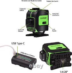 Line Laser Level, 3D Green 12 Lines, 360° Rotary Self-Leveling Horizontal & Vert