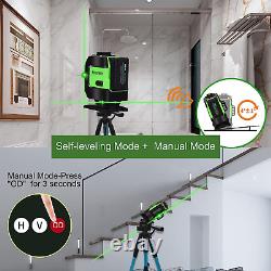 Line Laser Level, 3D Green 12 Lines, 360° Rotary Self-Leveling Horizontal & Vert