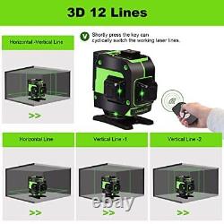 Line Laser Level, 3D Green 12 Lines, 360° Rotary Self-Leveling Mqt-12 Green