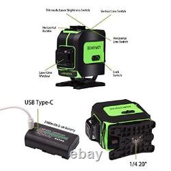 Line Laser Level, 3D Green 12 Lines, 360° Rotary Self-Leveling Mqt-12 Green