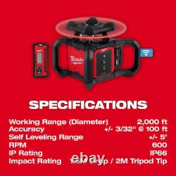 Milwaukee 3701-21T M18 18V Red Rotary Laser Kit with Receiver, Tripod, & Grade Rod
