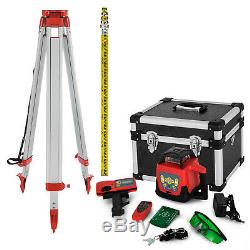 Rotary Laser Level 500m Range Automatic Self-Leveling Green Beam withTripod Staff