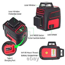 Self Leveling Laser Level 3x360° 3D Cross Line Rotary Lasers Green Beam, Pulse
