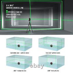 Self Leveling Laser Level 3x360° 3D Cross Line Rotary Lasers Green Beam Pulse