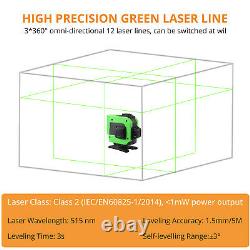 3d 12line Green Laser Level Auto Self Leveling 360° Rotary Cross Measure &toolbox