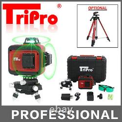 3d 3x 360° 12 Multi Lines Self Auto Nivellement Rotary Green Laser Level Tripod