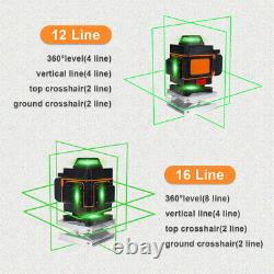 4d 16 Lignes Laser Vert Niveau 360° Auto Auto Leveling Rotary Cross Measure Tool
