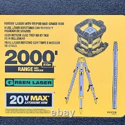 DEWALT DW079LGK 20V MAX Kit de niveau laser rotatif robuste sans fil vert