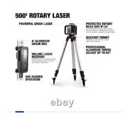 Ensemble niveau laser rotatif 360° TOUGHBUILT 500' avec récepteur laser roulant et boîtier rigide.