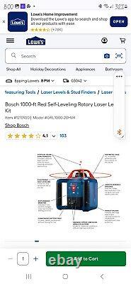 Kit de niveau laser rotatif auto-nivelant Botch 1000 Ft rouge