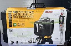 NOUVEAU Kit de niveau laser rotatif ToughBuilt 500' 360 degrés avec récepteur laser roulant