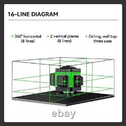 Niveau laser croisé à 16 lignes Kit d'outils avec télécommande 360° Rotatif à auto-nivellement 15M Vert