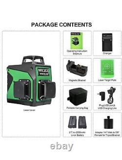 Niveau laser rotatif 3x360° à faisceau vert auto-nivelant avec trois plans de croix