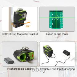 Niveau laser rotatif à lignes croisées auto-nivelantes Huepar 3D avec faisceaux verts et boîtier rigide.