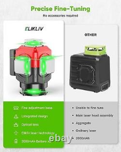 Niveau laser rotatif de précision Elikliv avec auto-nivellement, 4D 16 lignes croisées vertes.