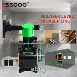 Remote 16 Ligne 4d 360° Rotary Green Laser Level Self Cross Measurement Avec 2 Batteries